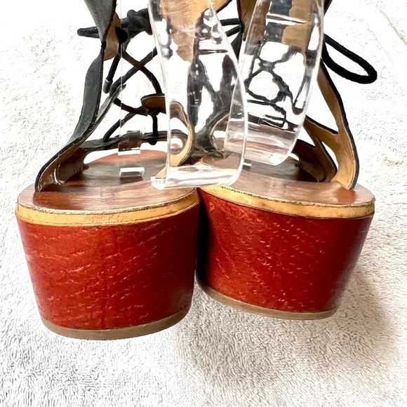 LUCKY BRAND HALEY WEDGE SANDAL gladiator lace up BLACK LEATHER women size 7M - Picture 9 of 11